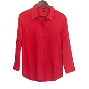 Theory Linen Blend Button Shirt Orange Red Blouse Women‎ L Lightweight Top